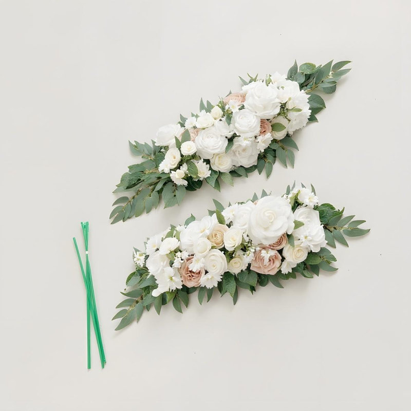 2 pièces d'arrangements floraux artificiels en forme d'arche de mariage, Blanc