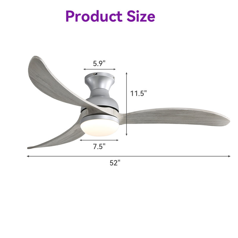 Nicola 52" 3 - Blade LED Standard Ceiling Fan with Remote Control and Light Kit Included, Silver/Light Gray