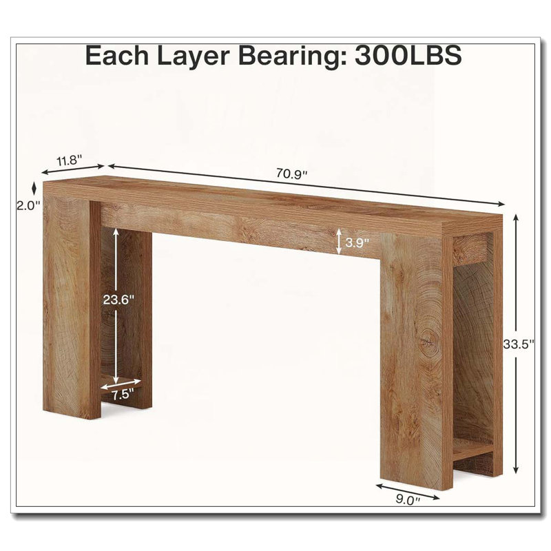 Farmhouse Extra-Long Narrow Console Table for Entryway Living Room