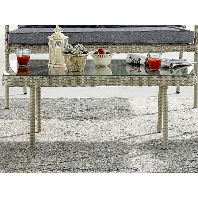 Windham Light Gray All-Weather Wicker Outdoor Coffee Table with Glass Top