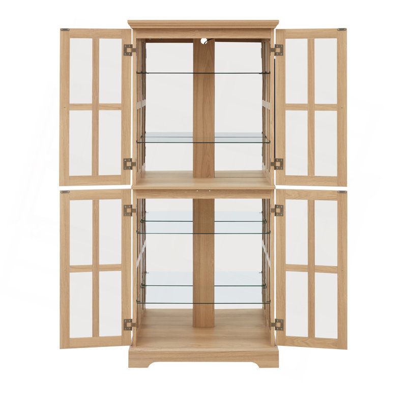 Curio Display Cabinet,Antique Display Cabinet With Glass Doors Adjustable Shelves For Collectibles Four Door Design Vintage Showcase For Home Or Office Antique Display Case E26 Bulb Included