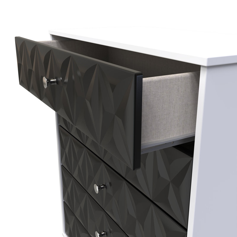 Fully Assembled Herland 5 - Drawer Chest of Drawers, Deep Black/White