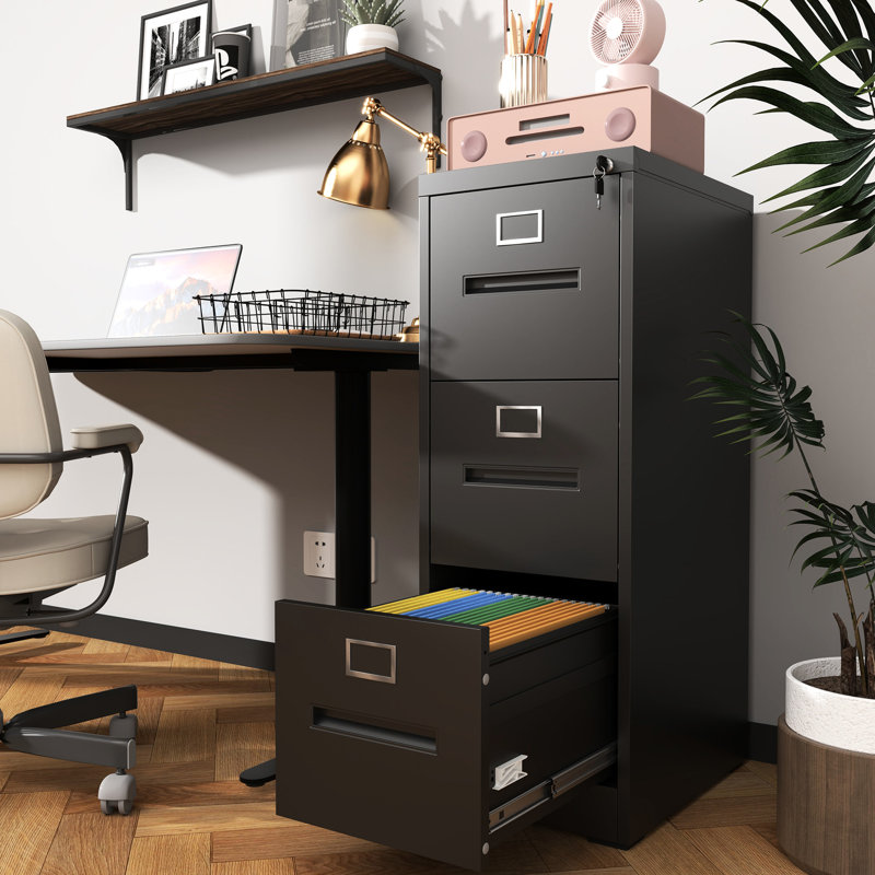 3 Drawer Vertical File Cabinet With Lock, A4 Legal/Letter Size, , Smooth Surface Construction, Black