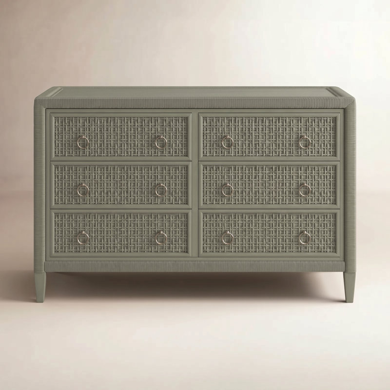 Commode 6 tiroirs Monterey, Oui, Champignon, Nickel satiné