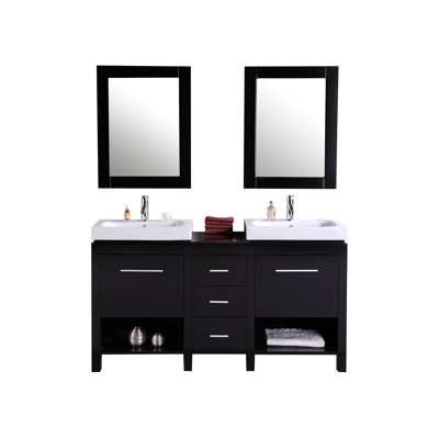 Ensemble de meuble-lavabo de salle de bain double 60 po avec miroir Marianne