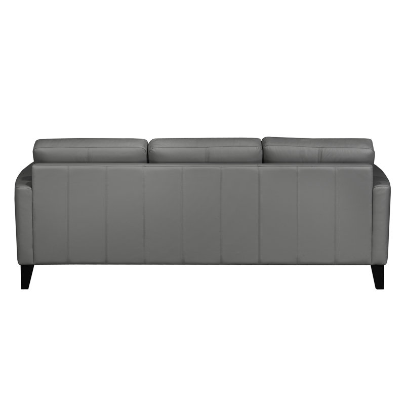 Canapé à accoudoirs carrés en cuir véritable 84 po Brunet, Cuir véritable gris foncé