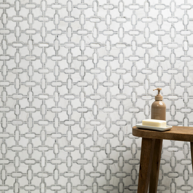 Calabria Frost Grid 12 in. x 12 in. Polished Marble Mosaic Floor and Wall Tile