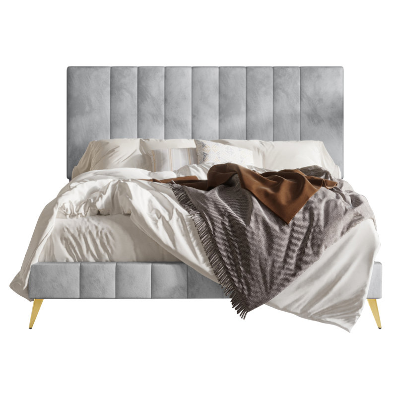 Lit plateforme tapissier Gorgia, Gris argenté, Grand