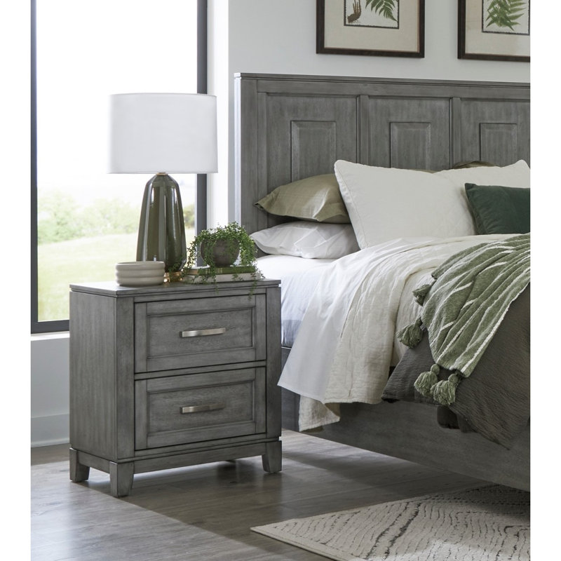 Table de chevet avec 2 tiroirs de rangement, Gris