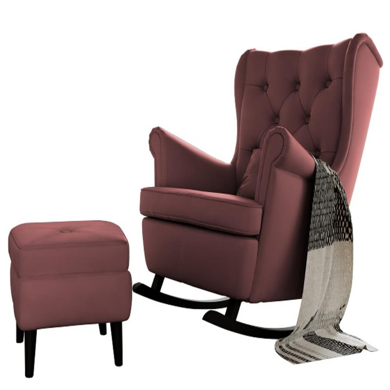 Lutcher Upholstered Wingback Chair with Footstool, Samoa