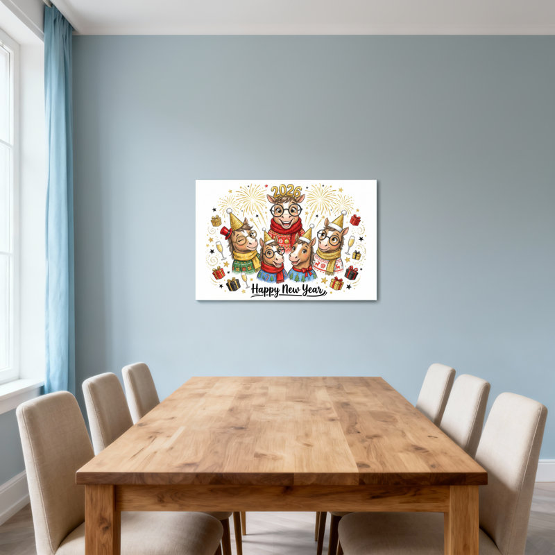 Animaux, bonne année, cheval, fête de famille, H 16 po x l 24 po
