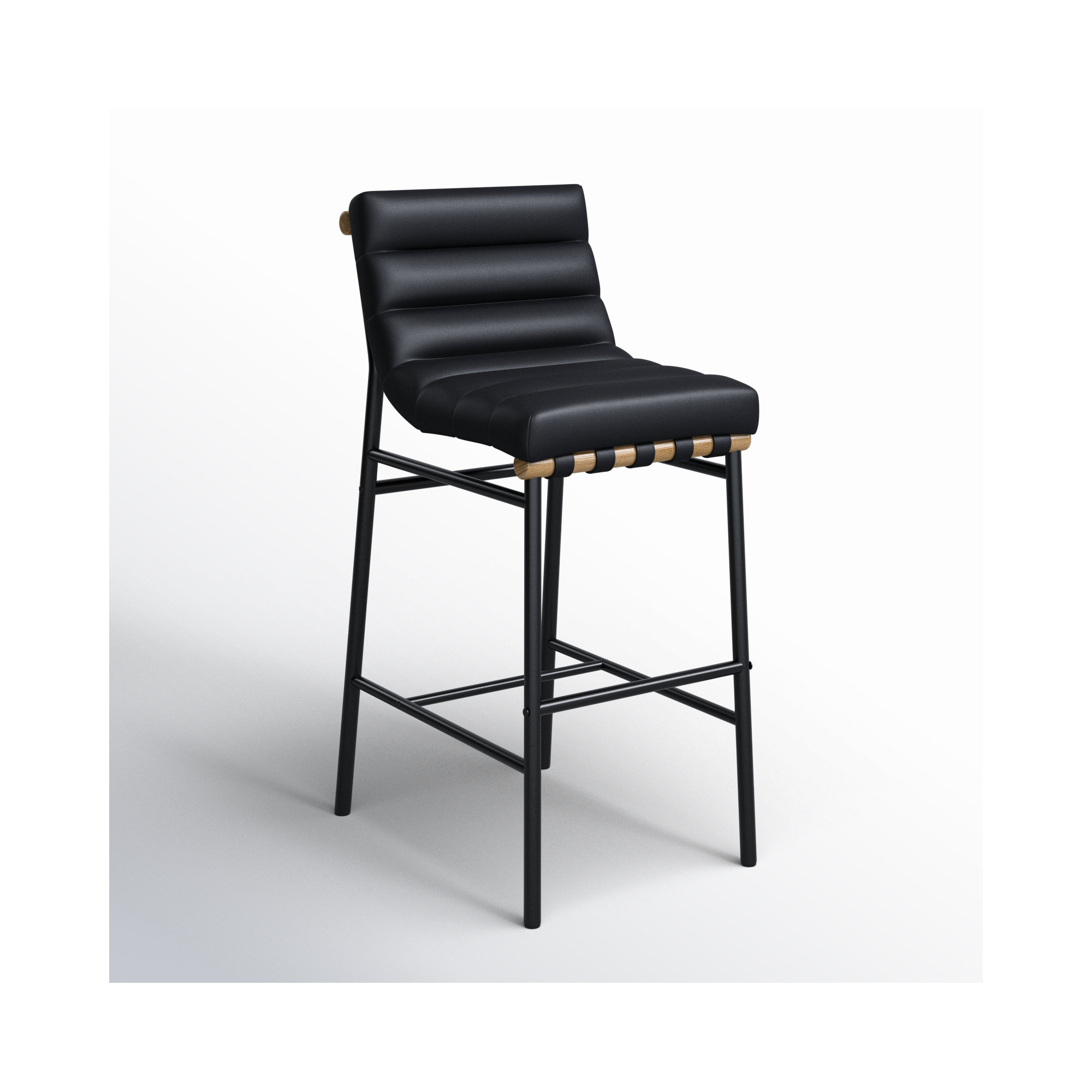 Vincentas Counter Stool, Bar Stool (29.9" Seat Height), Black Faux Leather