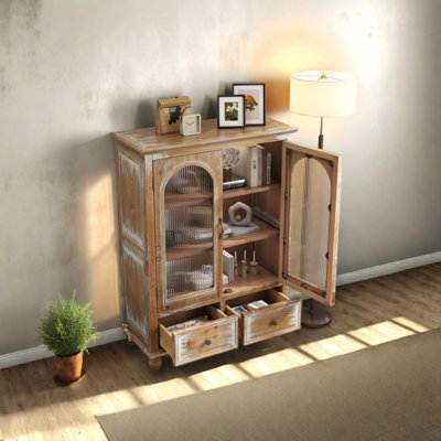 Armoire de rangement Farmhouse avec portes et tiroirs en verre cannelé