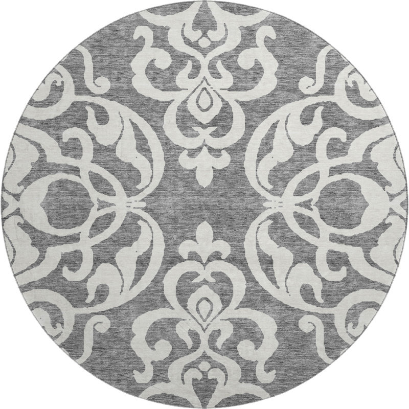 Premium Machine Washable Prisco Gray Rug, Round 8'