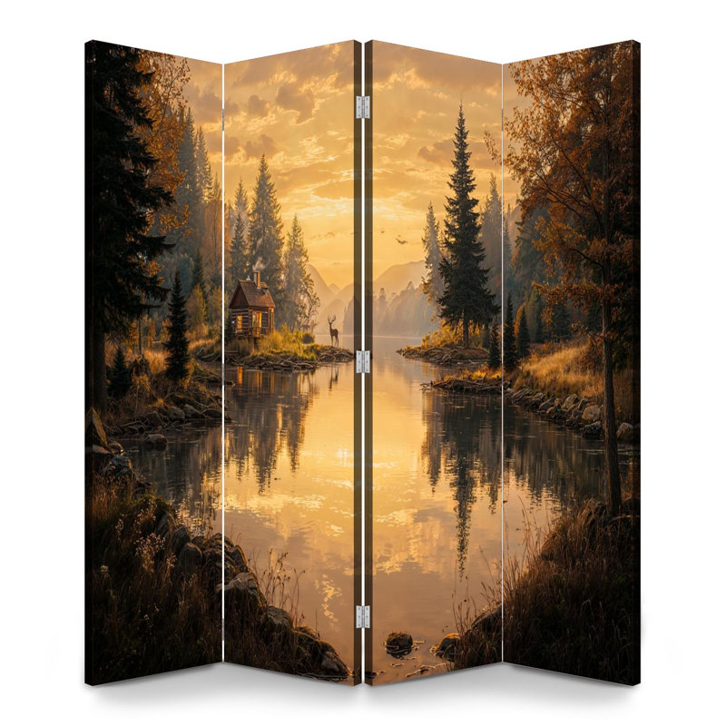 4 panneaux paravent pliant Royal Deer Autumn Rustic Forest Cabin Wildlife, 4, H 71 po x l 64 po x P 1 po