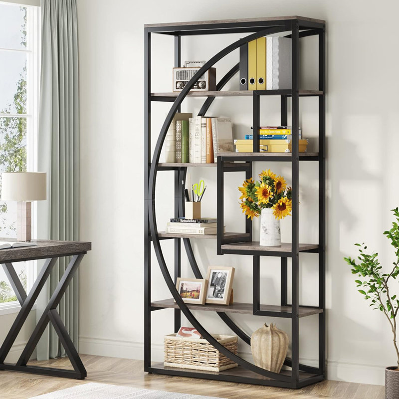 Industrial 5-Tier Vintage Gray Etagere Bookshelf, Gray/Black