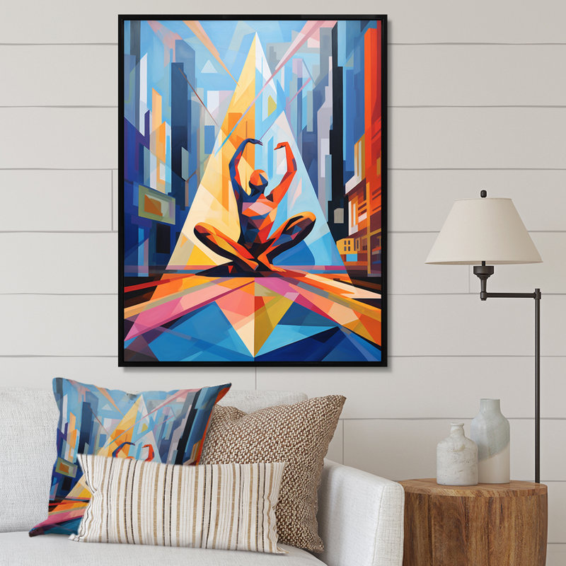 Yoga Cubisc Collae I - Yoga Wall Art Living Room, H 40 po x l 30 po x P 1,5 po, Noir