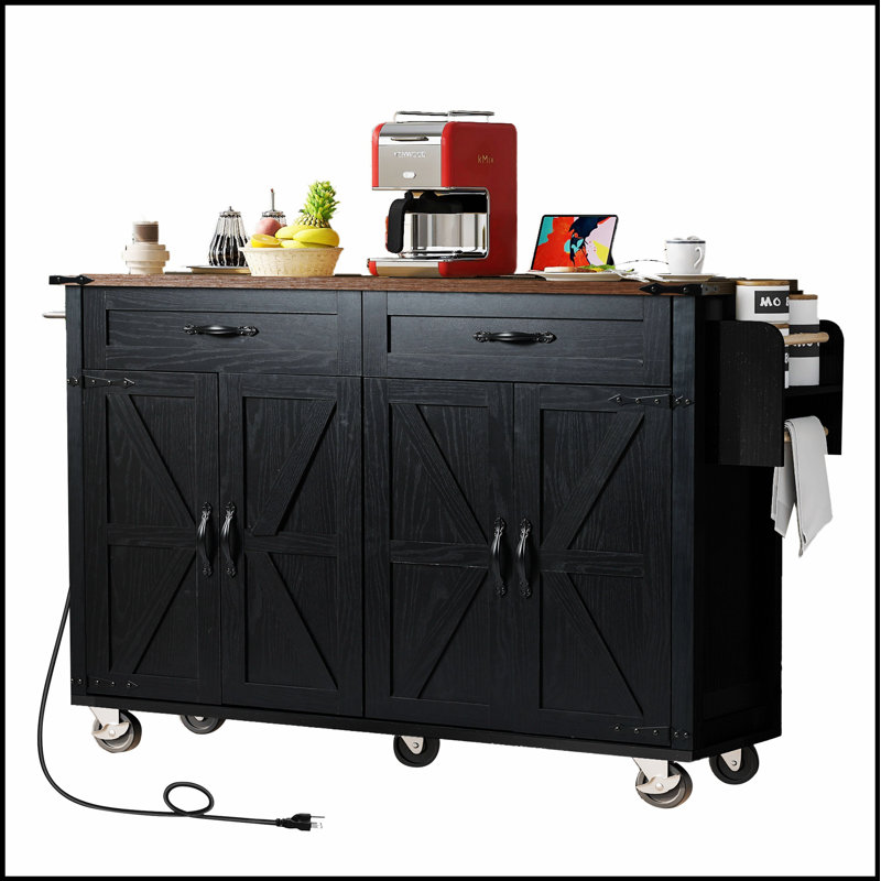 Charmant îlot de cuisine campagnard avec rangement polyvalent et options d'alimentation, parfait pour les espaces de cuisson rustiques et organisés.