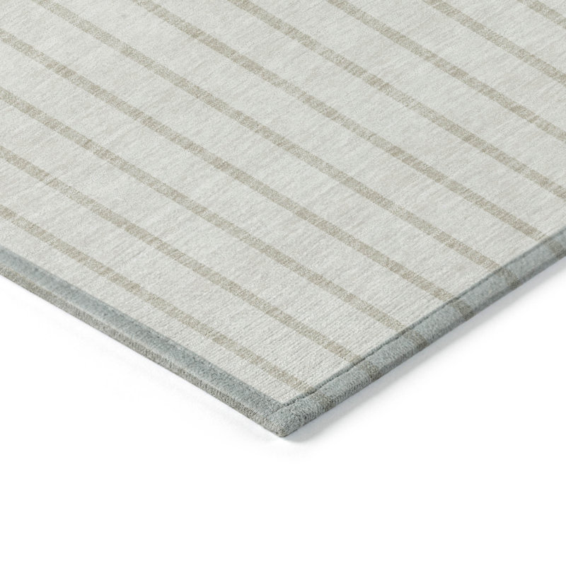 3' X 5' Ivory And Brown Striped Washable Indoor Outdoor Area Rug