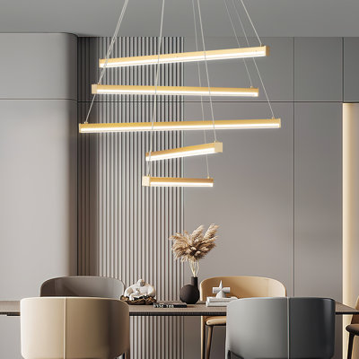 Lustre linéaire moderne à DEL à hauteur réglable et à hauteur réglable pour cuisine, salon, chambre à coucher, bureau et restaurant (5 lumières)