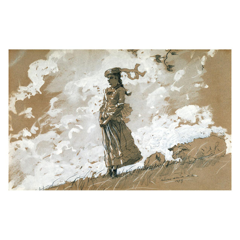 «Shepherdess and Sheep» par Winslow Homer - Impression giclée, H 22 po x l 28 po