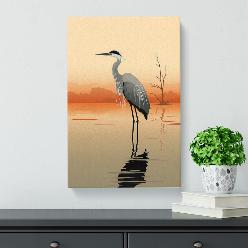 Heron Minimalism - No Frame Print, 60cm H x 40cm W x 3cm D