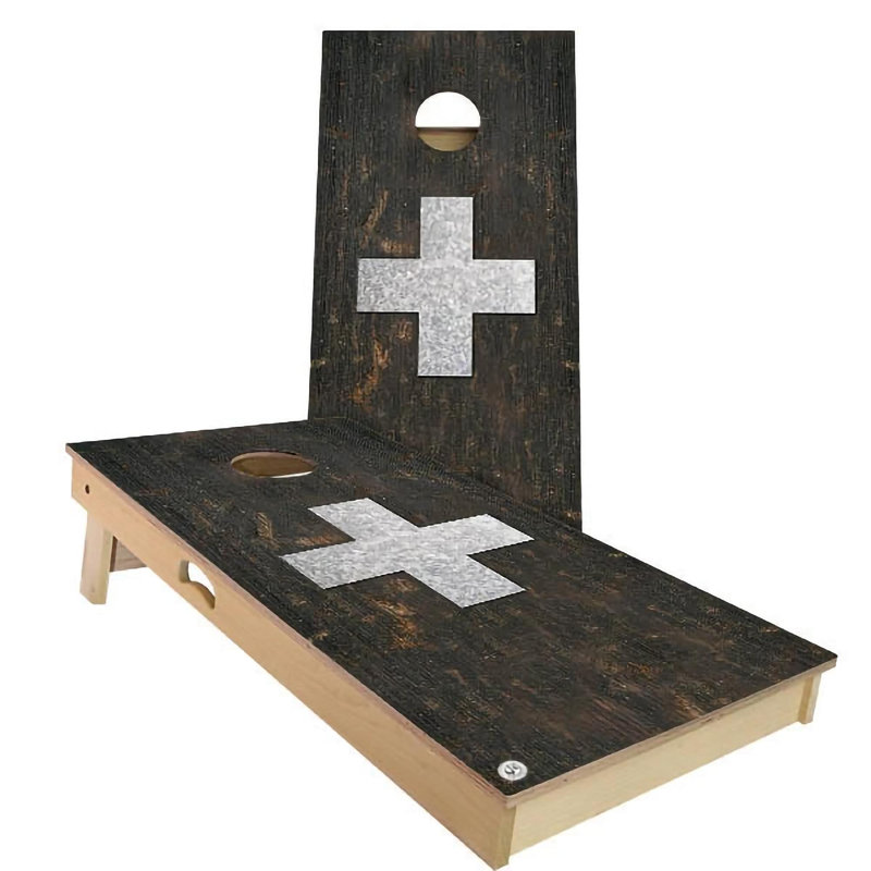 Ensemble de 2 panneaux de cornhole à thème drapeau 2 pi x 4 pi avec étui et lumières, Gris, Suisse