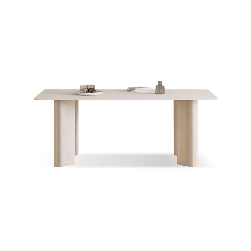 Plateau de table rectangulaire blanc en pierre frittée blanche avec table de salle à manger en fer