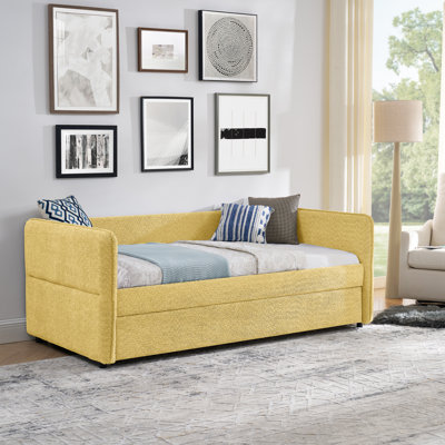 Lit de jour avec lit gigogne escamotable et capitonné, taille simple, tissu Boucle (83 po x 43 po x 29,5 po)