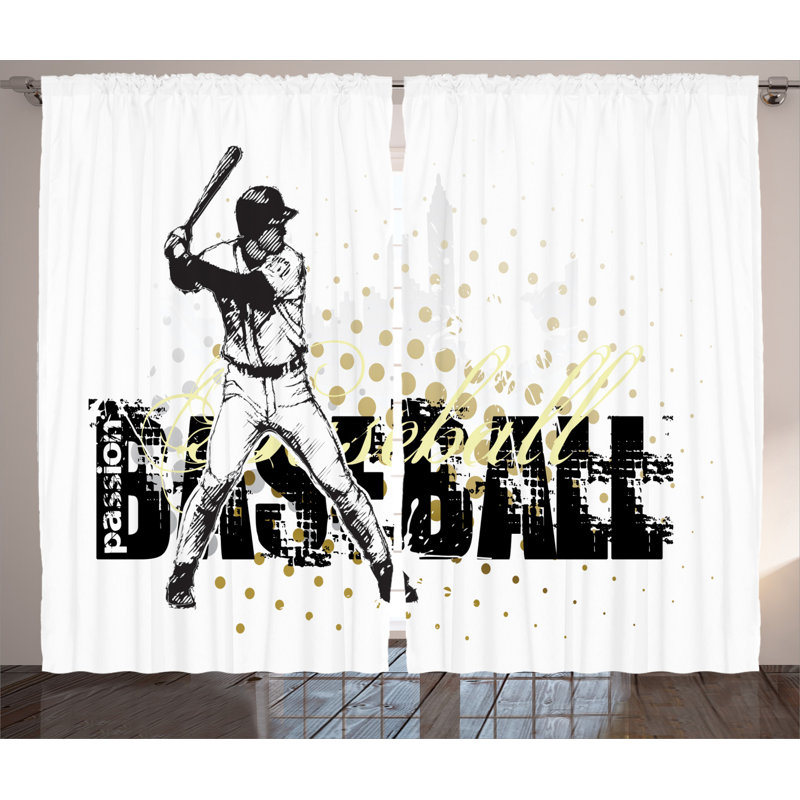 Baseball Semi-Sheer Rod Pocket Curtain Panels, 54" x 108"