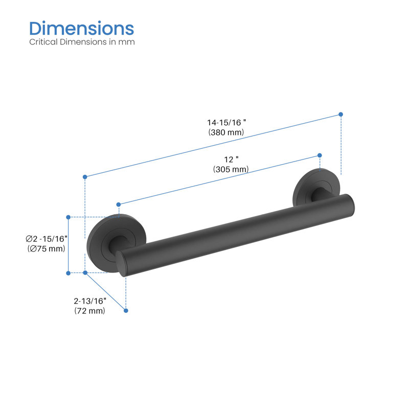 14.94'' Bath Safety Grab Bar, Black