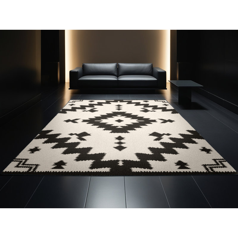 Tapis géométrique beige lavable à la machine Osiyo, 8 x 12