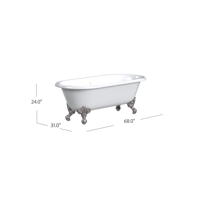68'' L Soaking Bathtub, Polished Nickel, White Interior with White Exterior