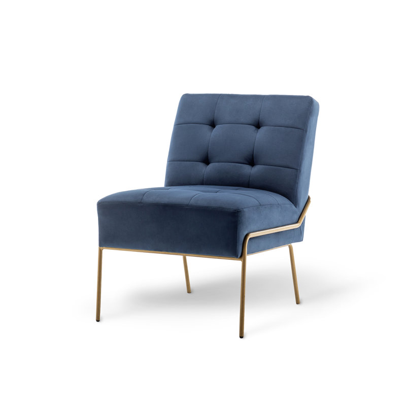 Chaise d'appoint rembourrée Schaible, Velours bleu marine