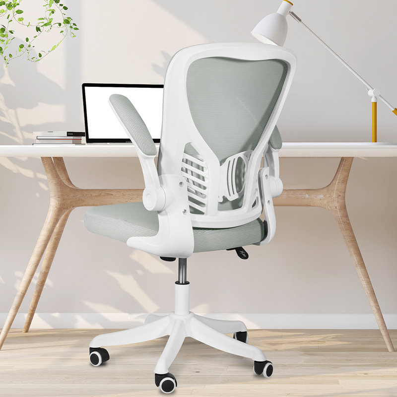 Chaise de bureau ergonomique en filet avec accoudoirs rabattables Kon constine Office, gris, Blanc