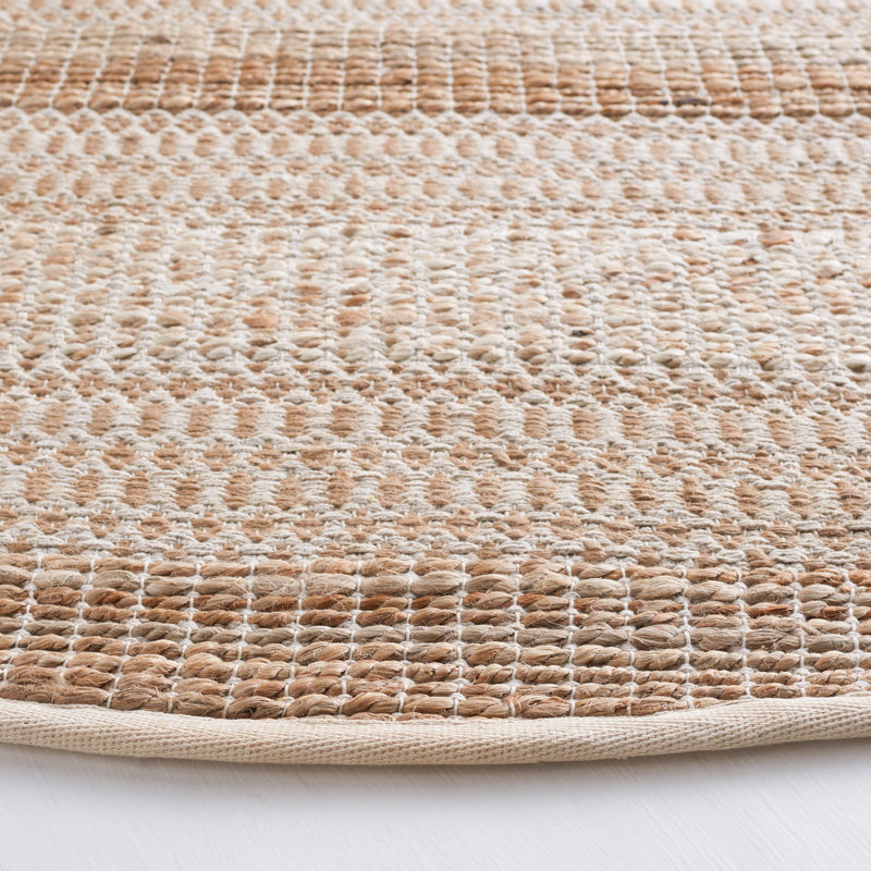 Sorrell Geometric Flatweave Ivory/Natural Area Rug, Round 7'