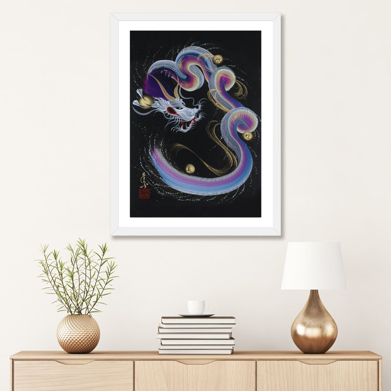 «Guardian Rainbow Dragon» - reproduction, H 32 po x l 24 po x P 1 po, Papier beaux-arts encadré blanc