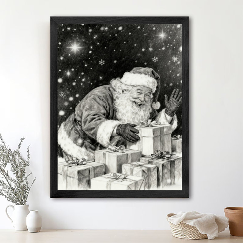 «Black Merry Santa Claus», art mural rétro encadré noir, H 37 po x l 25 po