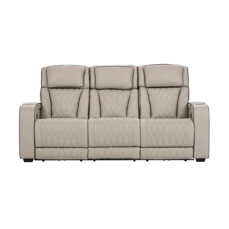 Canapé inclinable double électrique en cuir fleur Hughes Furniture 83608, Berkshire Dove