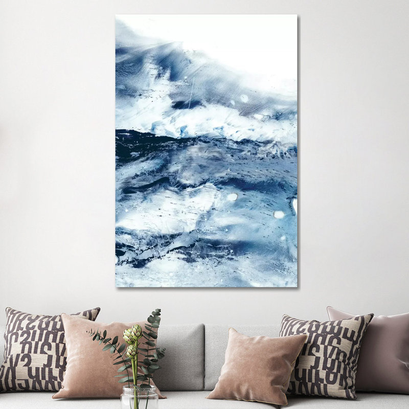 Reproduction d’art, "Indigo Tides I" par Ethan Harper, H 60 po x l 40po x P 1,5 po, Toile tendue, Pas de tapis