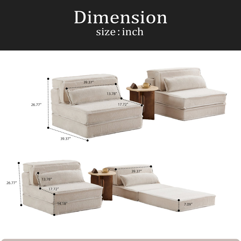 Canapé à compression Mahjong, canapé-lit convertible au sol, canapé modulaire modulaire désossé DIY, aucun assemblage requis, tissu polaire circulaire, surdimensionné à 2 places avec 2 coussins