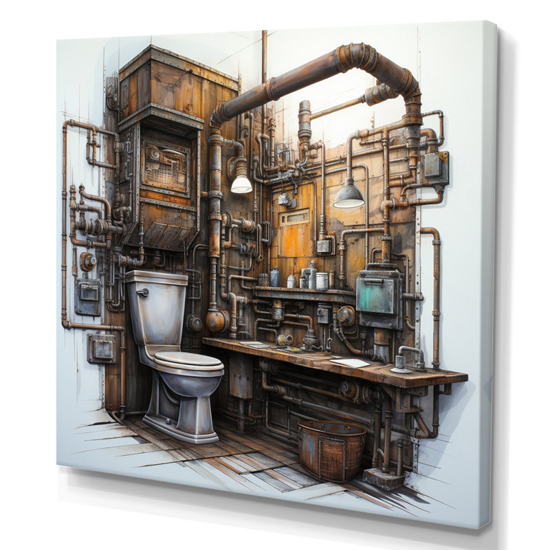 Toilet Industrial Chic Mixed I - Bath & Laundry Canvas Prints, H 16 po x l 16 po x P 1 po, Toile tendue