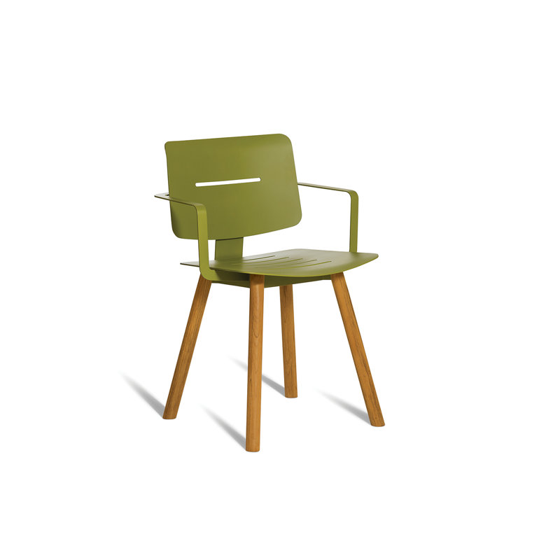 Coco Outdoor Dining Armchair, Olive Green/Faux Teak