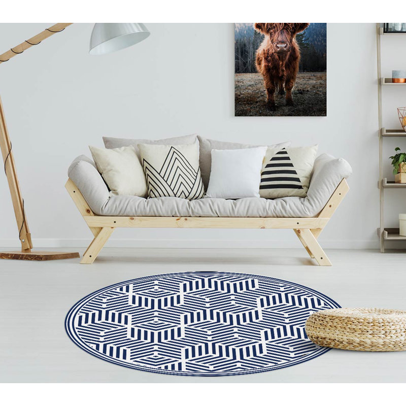 Orlie Non-Slip Geometric Indoor Doormat, Round 136cm