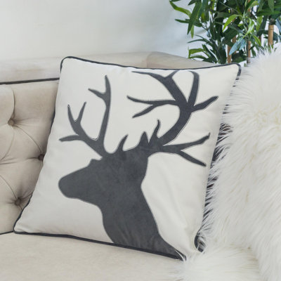 Coussin décoratif en velours Holiday Reindeer 20 x 20 - blanc avec insert