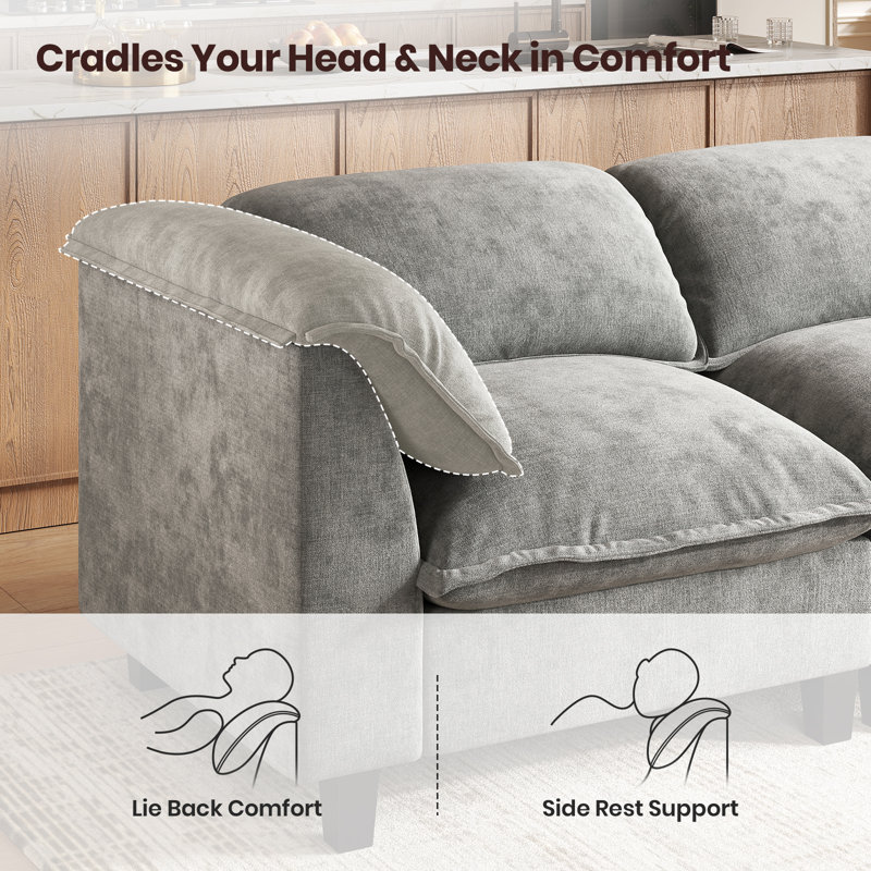  Modular Sectional Sofa With Movable Ottoman, L-shaped Couch With Removable Washable Cushion Covers, 9.8" Extra-thick Cushions, Tool-free Easy Assembly, Padded Armrests For Living Room, Gray