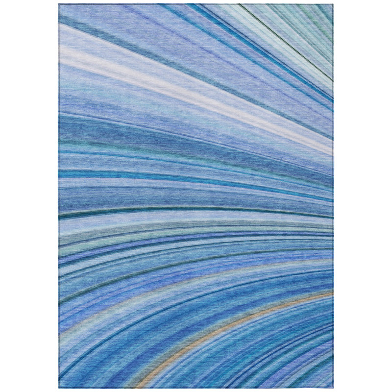 Tapis extérieur lavable abstrait bleu denim 9 pi x 12 pi bleu et bleu ciel
