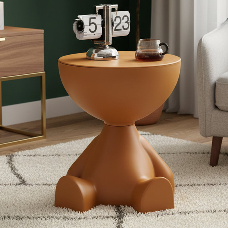 15'' H -Compact Round Side Table - 11'' Diameter Mini Accent Table - Orange Finish