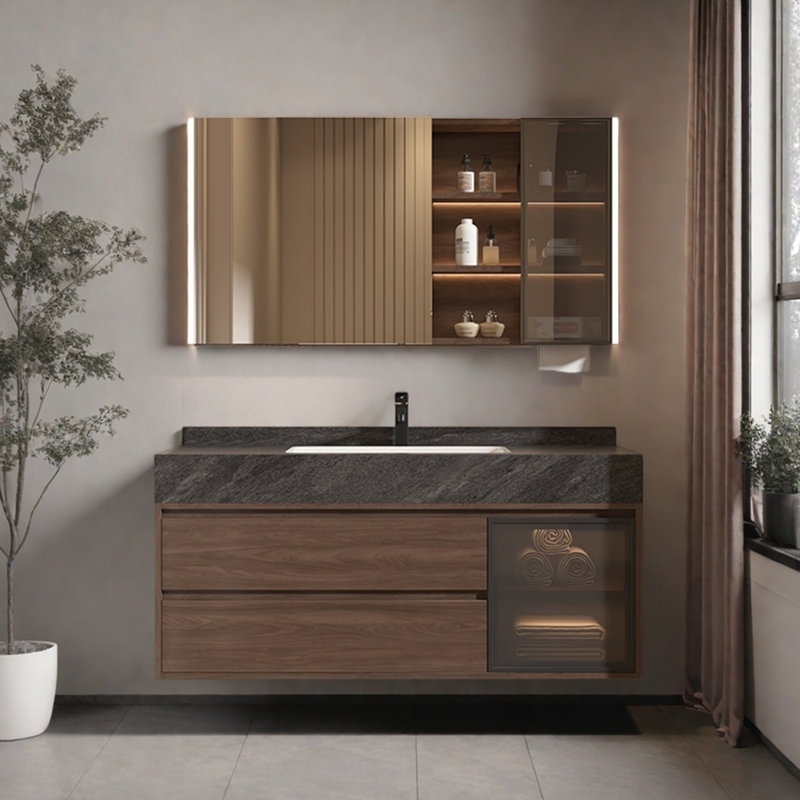 Retro light luxury simple style bathroom cabinet
