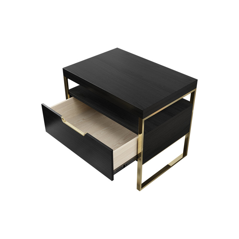 Shelor 56cm W Metal Bedside Table, Gold, Black